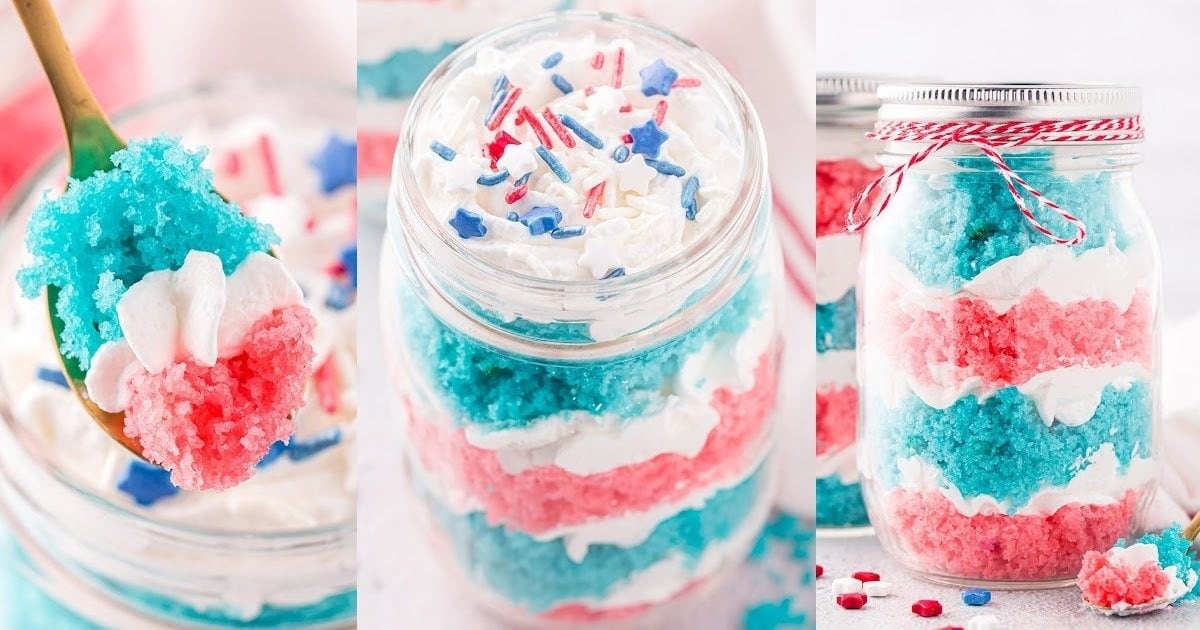 fourth of july cake in a jar