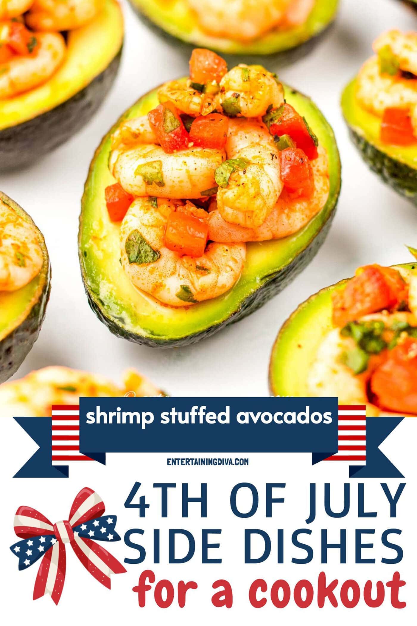 close up of a shrimp stuffed avocado