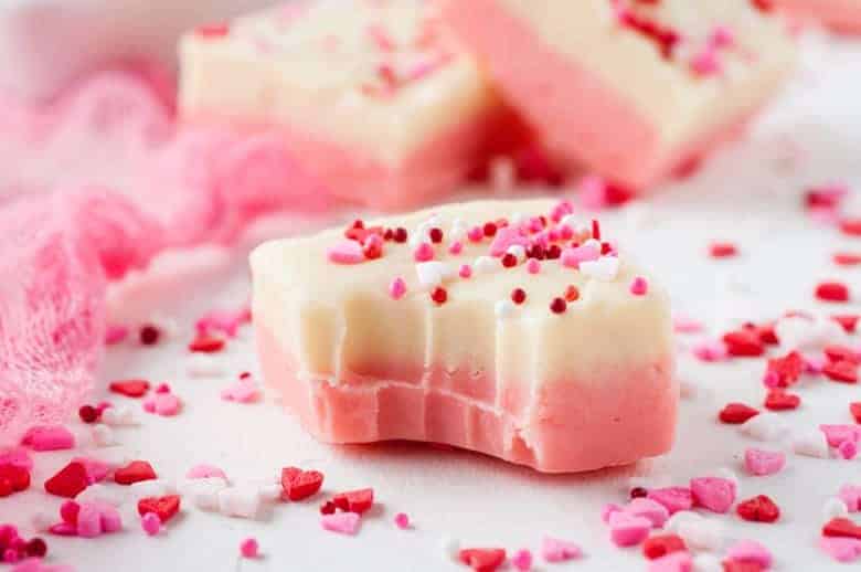 white and pink valentine's day fudge