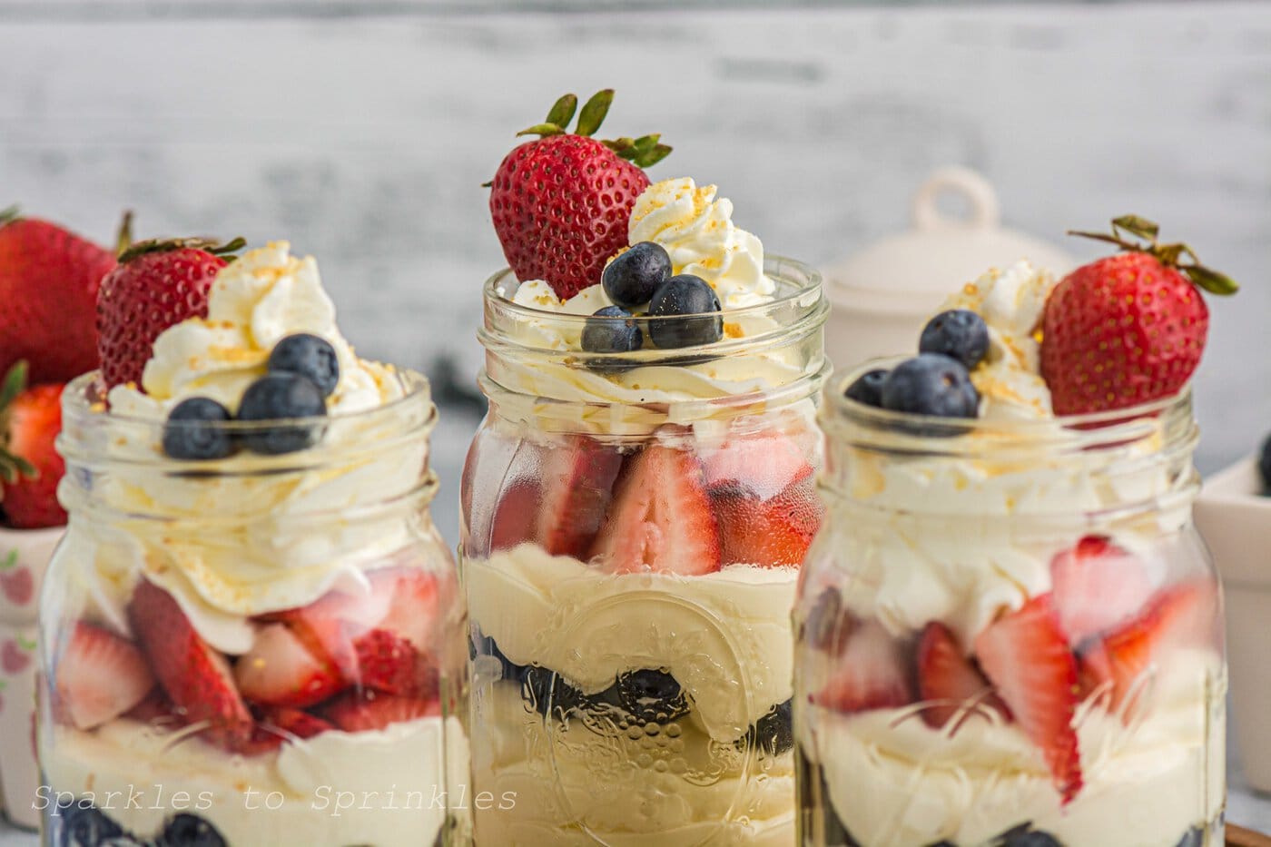 no-bake cheesecake with fruit in a jar