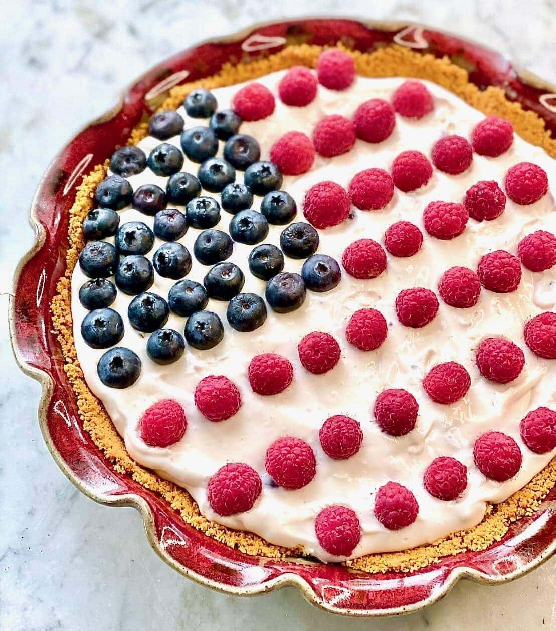 red, white and blue cream cheese pie
