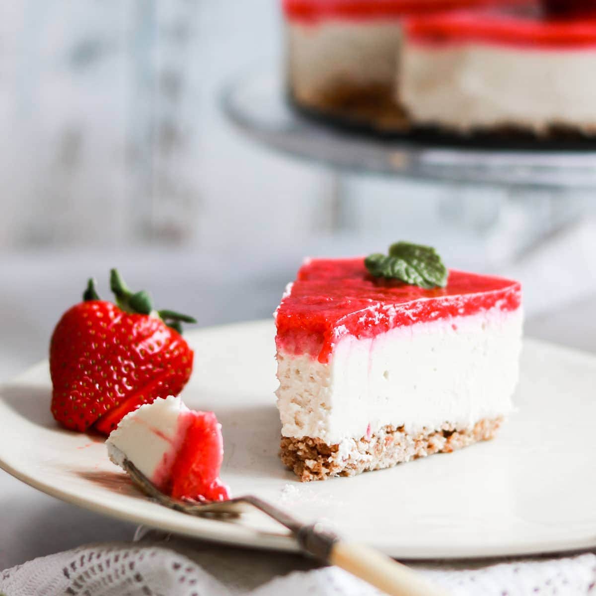 vegan lemon strawberry cheesecake
