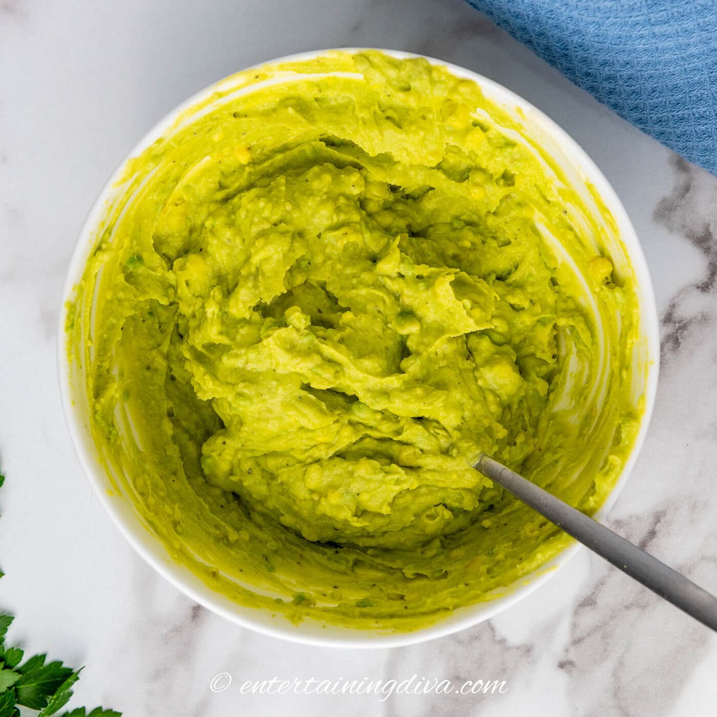 filling for avocado deviled eggs in a bowl