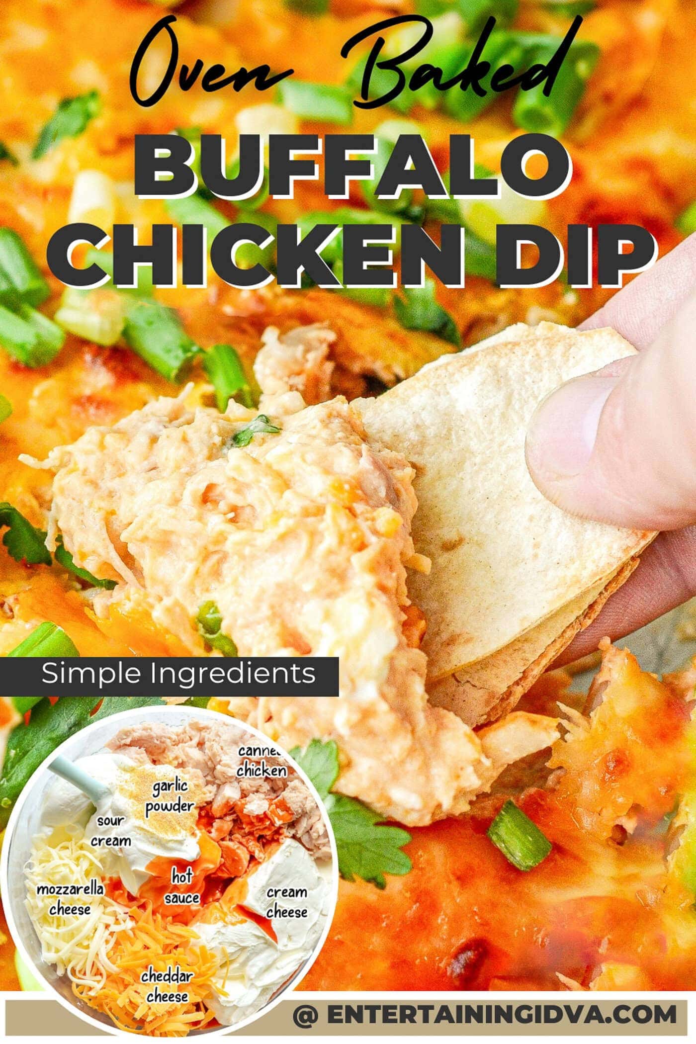 oven baked buffalo chicken dip with simple ingredients