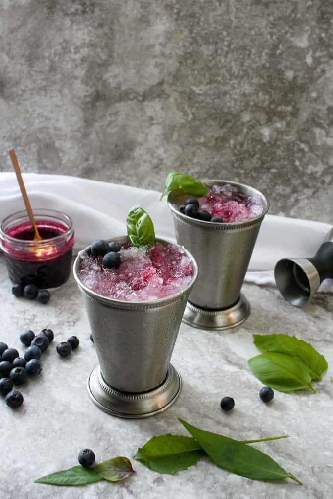 bourbon smash with homemade blueberry syrup