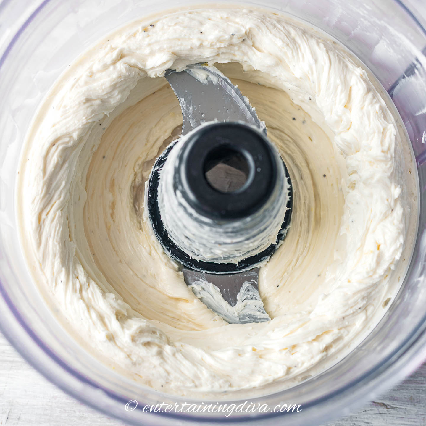 whipped goat cheese and cream cheese in a food processor