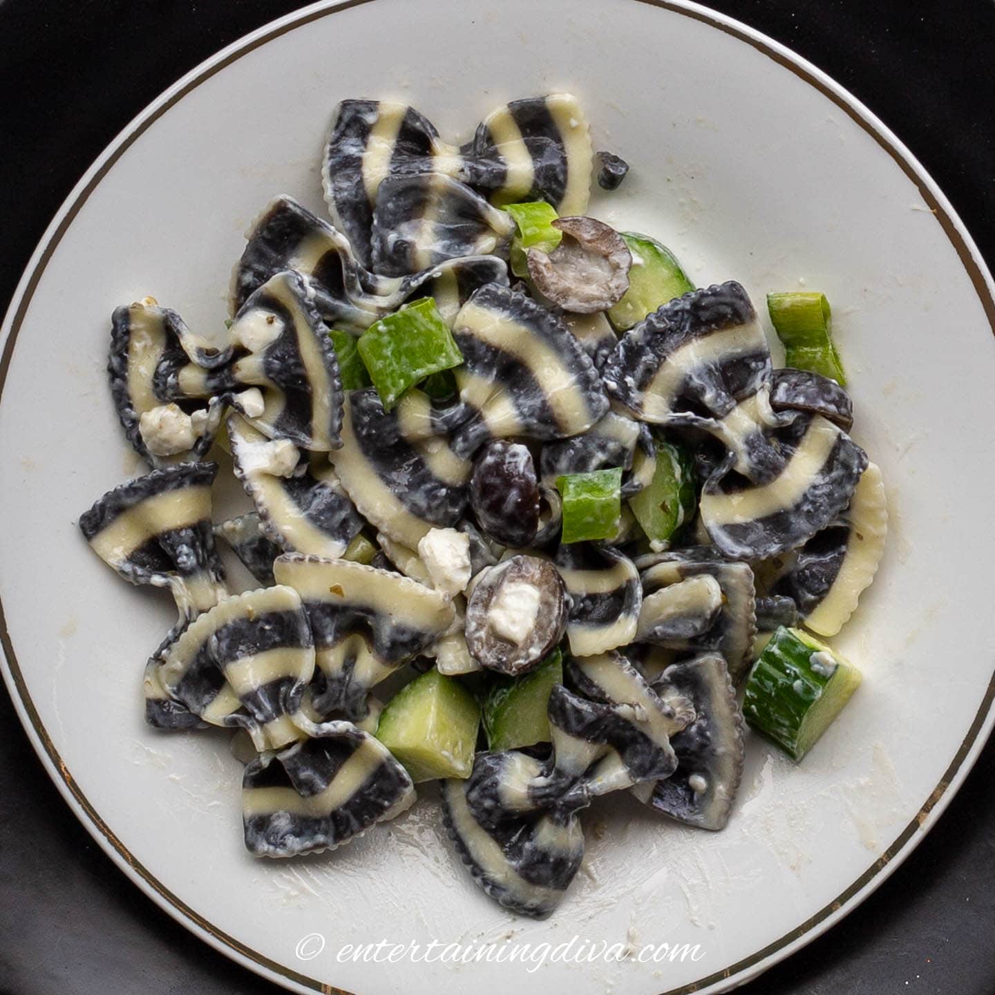 Striped suit pasta salad