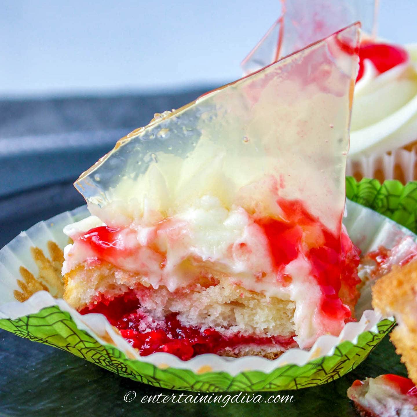 Inside a broken glass Halloween cupcake