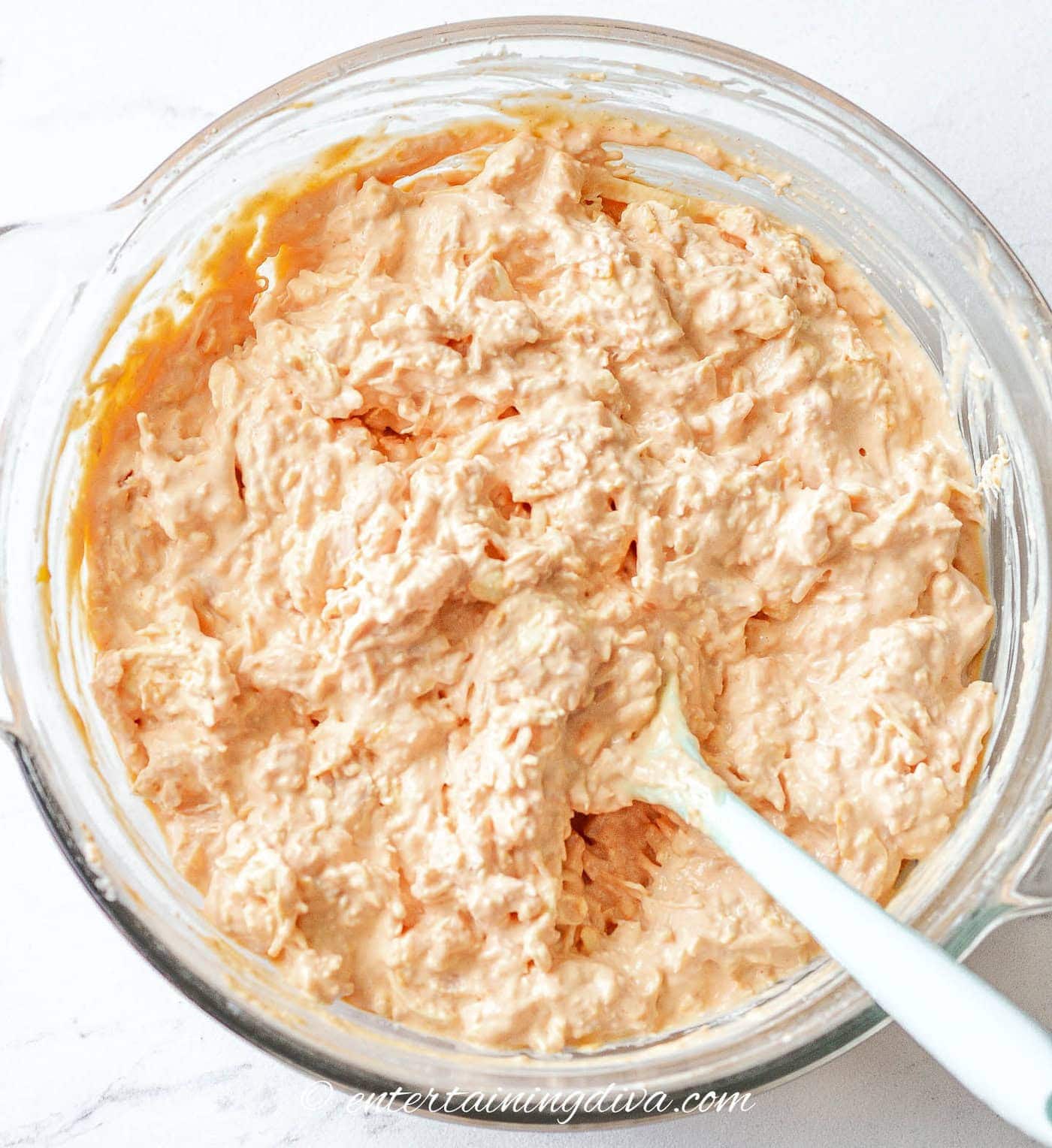 mixed buffalo chicken dip in a bowl