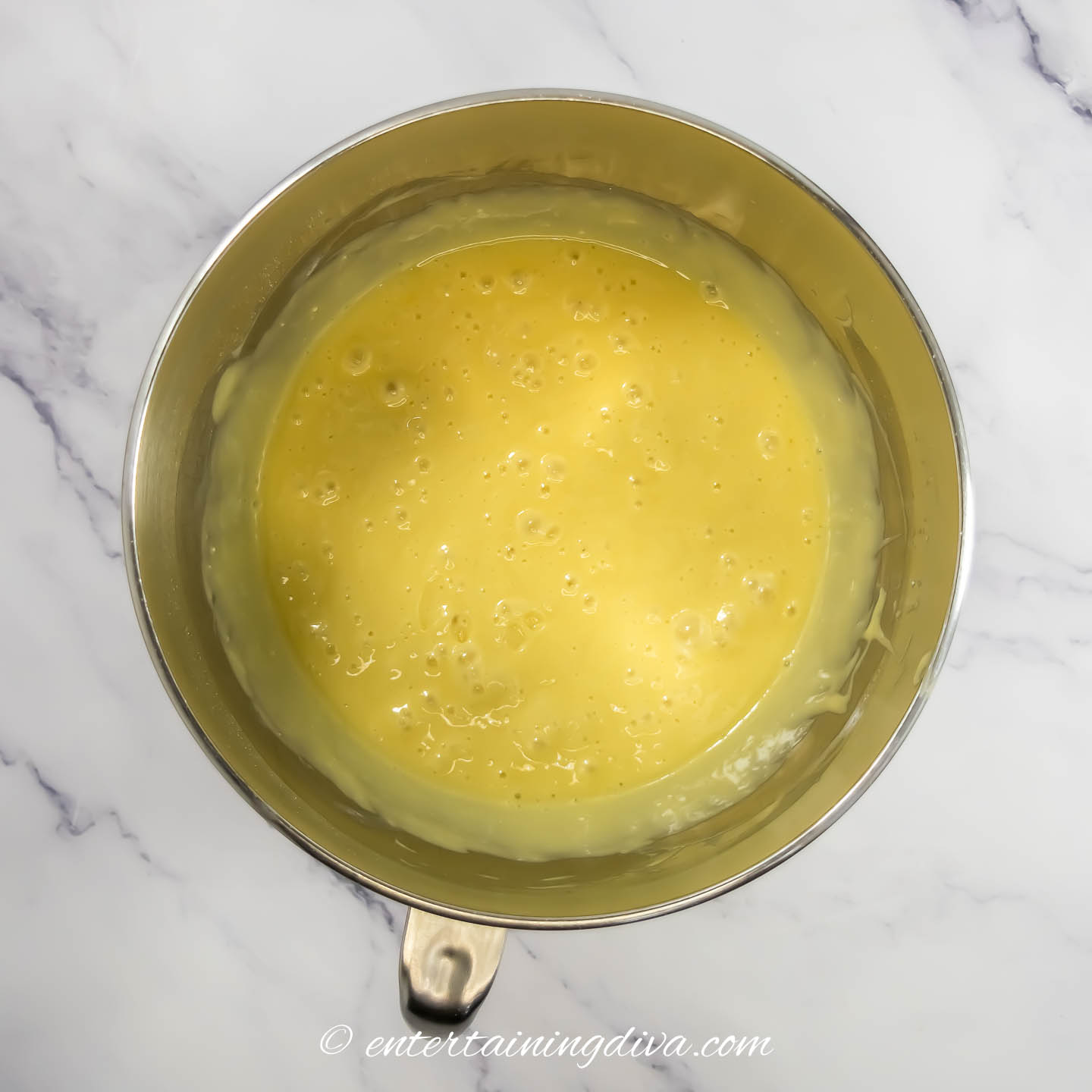 white cake mix in a mixing bowl