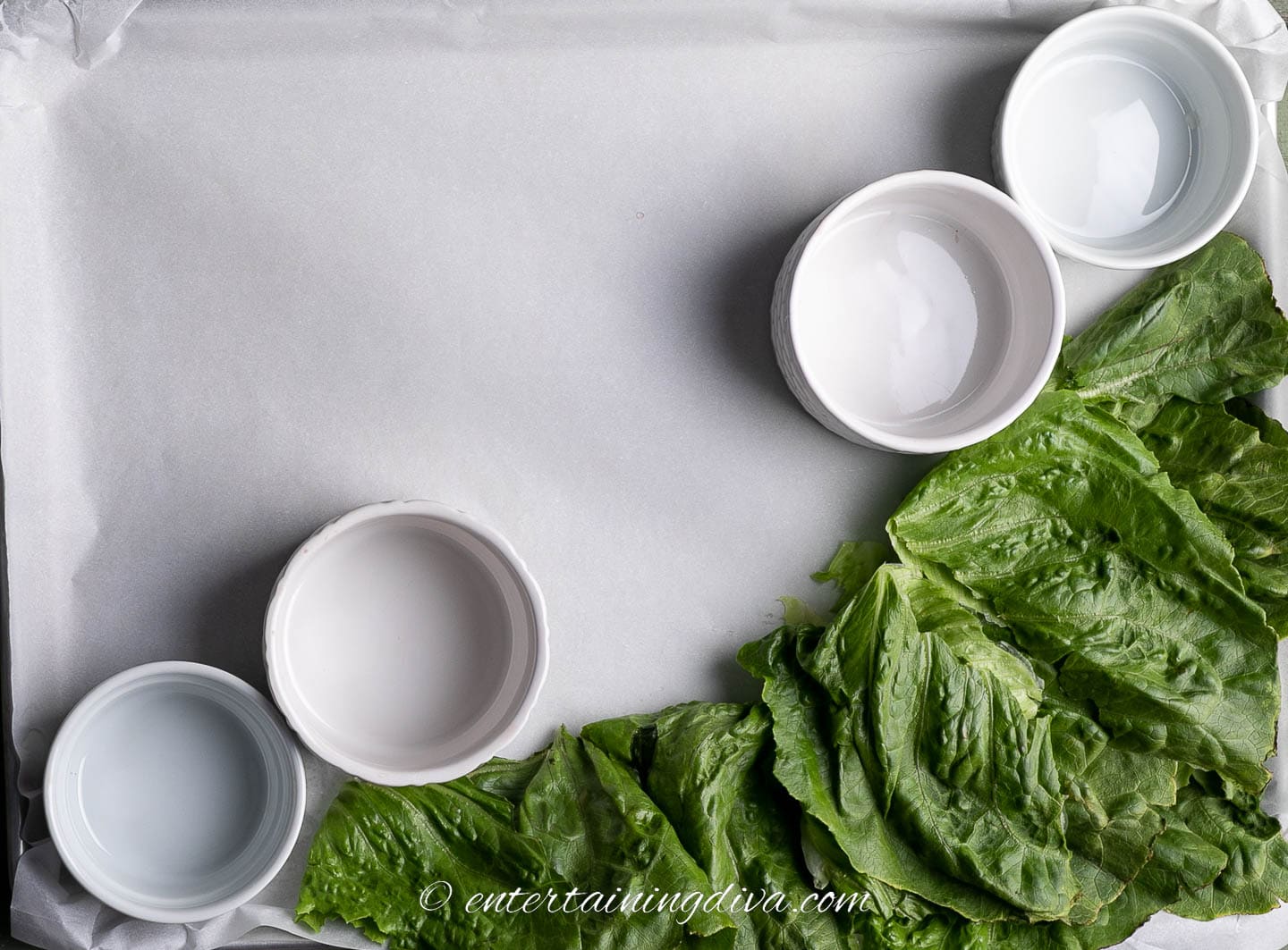how to make a burger charcuterie board step 2: bowls and lettuce