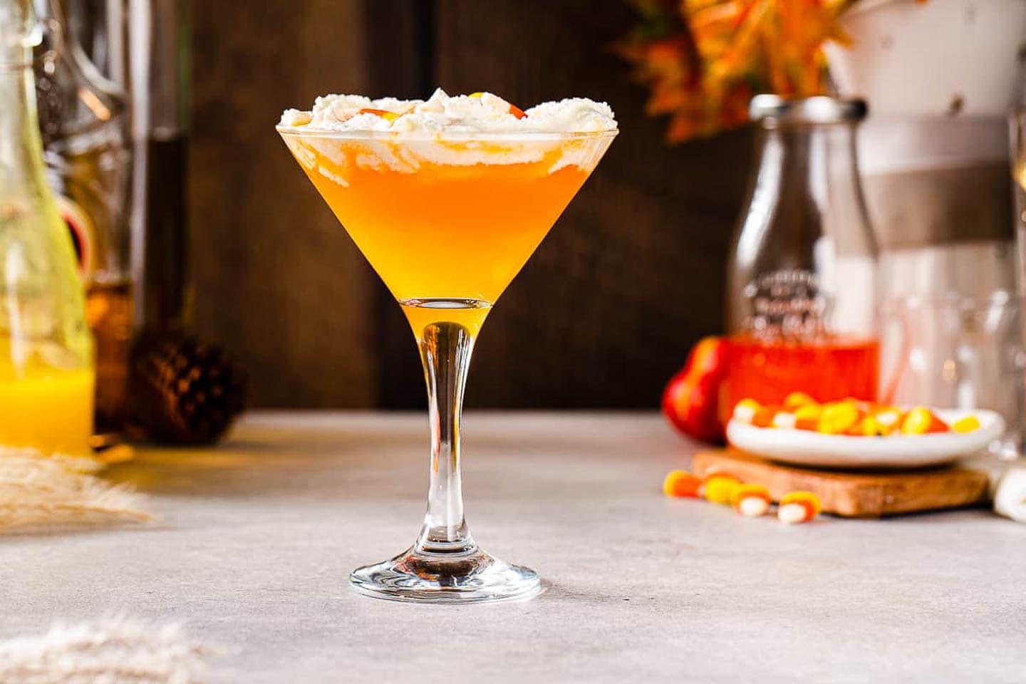 layered candy corn martini with infused vodka