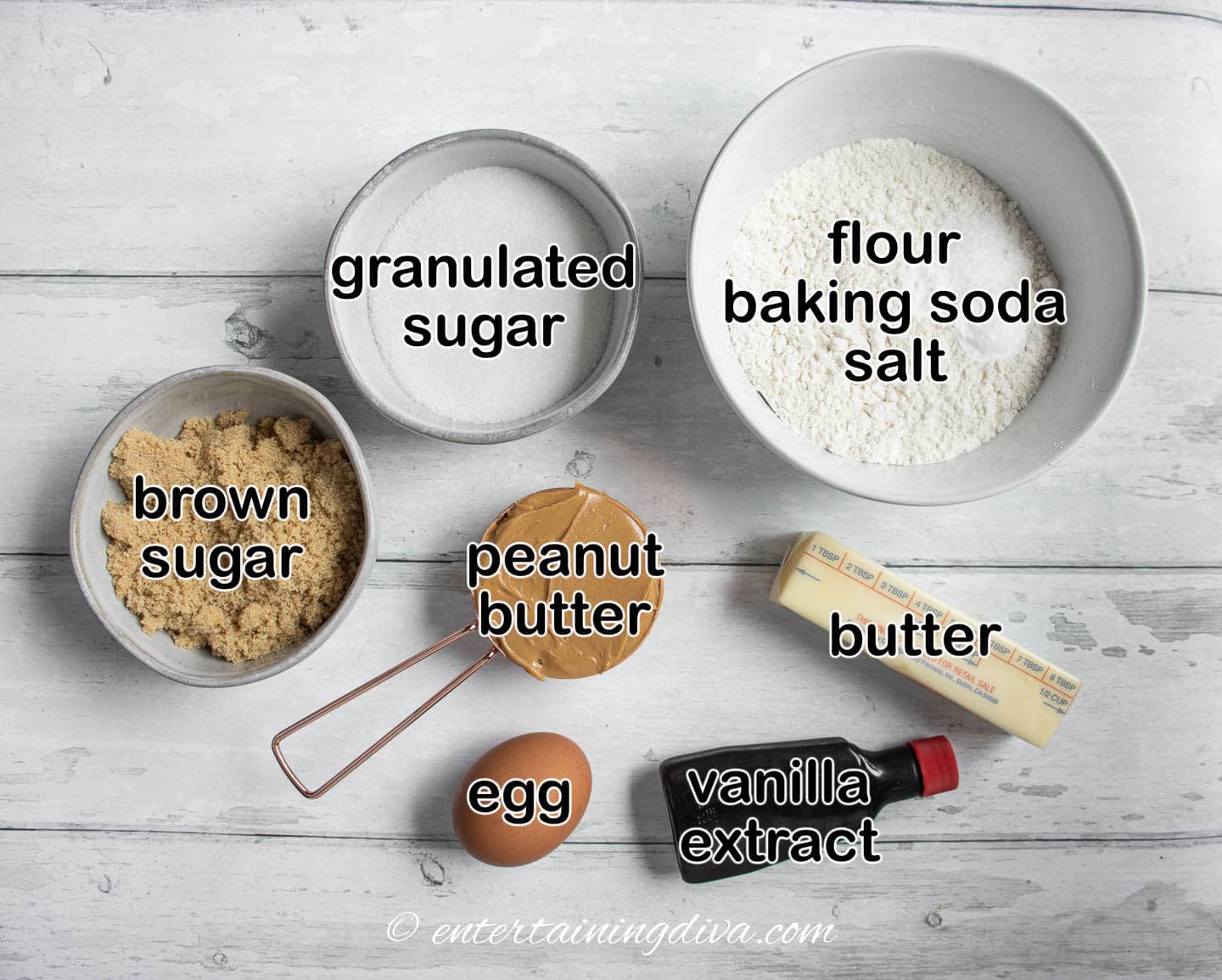 Ingredients for chocolate dipped peanut butter cookie dough.