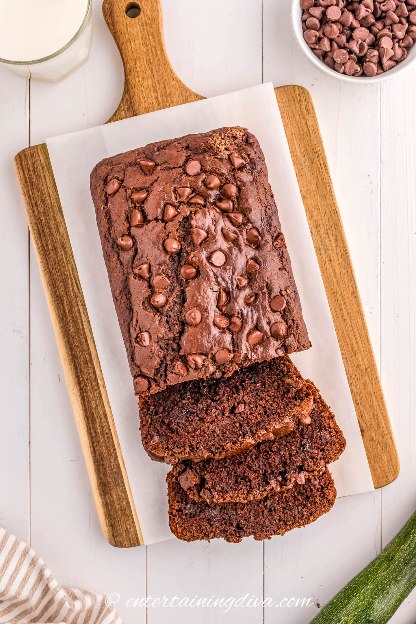 sliced death by chocolate zucchini bread on a cutting board