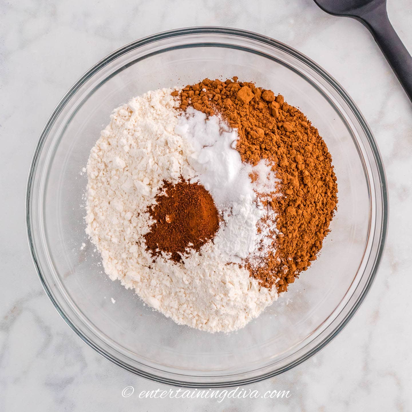 dry ingredients for double chocolate zucchini bread in a bowl