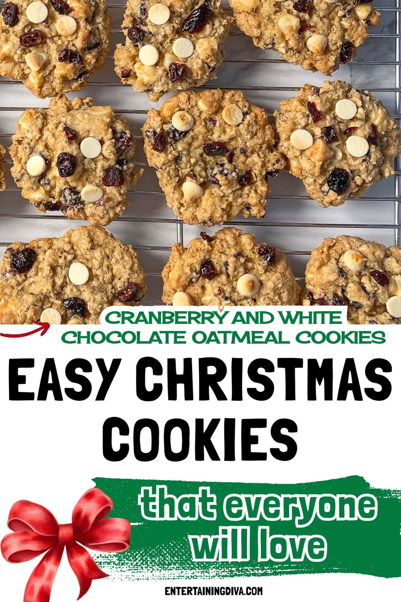 cranberry white chocolate oatmeal cookies on a wire rack