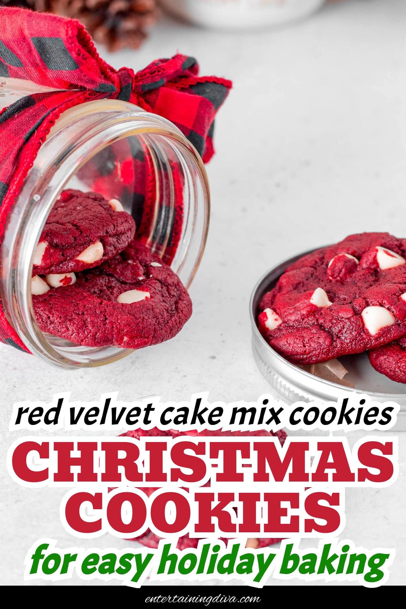 red velvet cookies in a mason jar