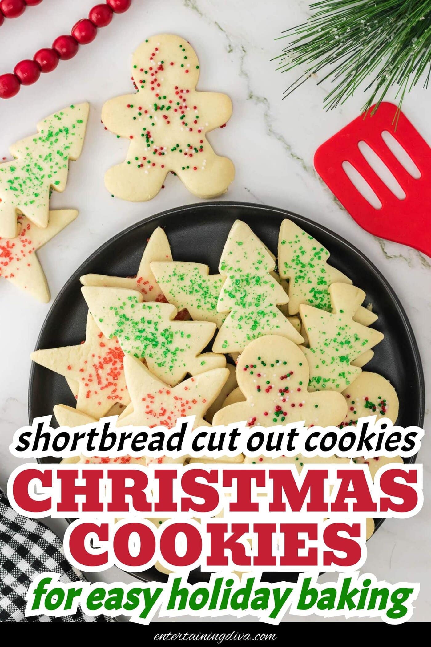 cut out shortbread Christmas cookies on a plate