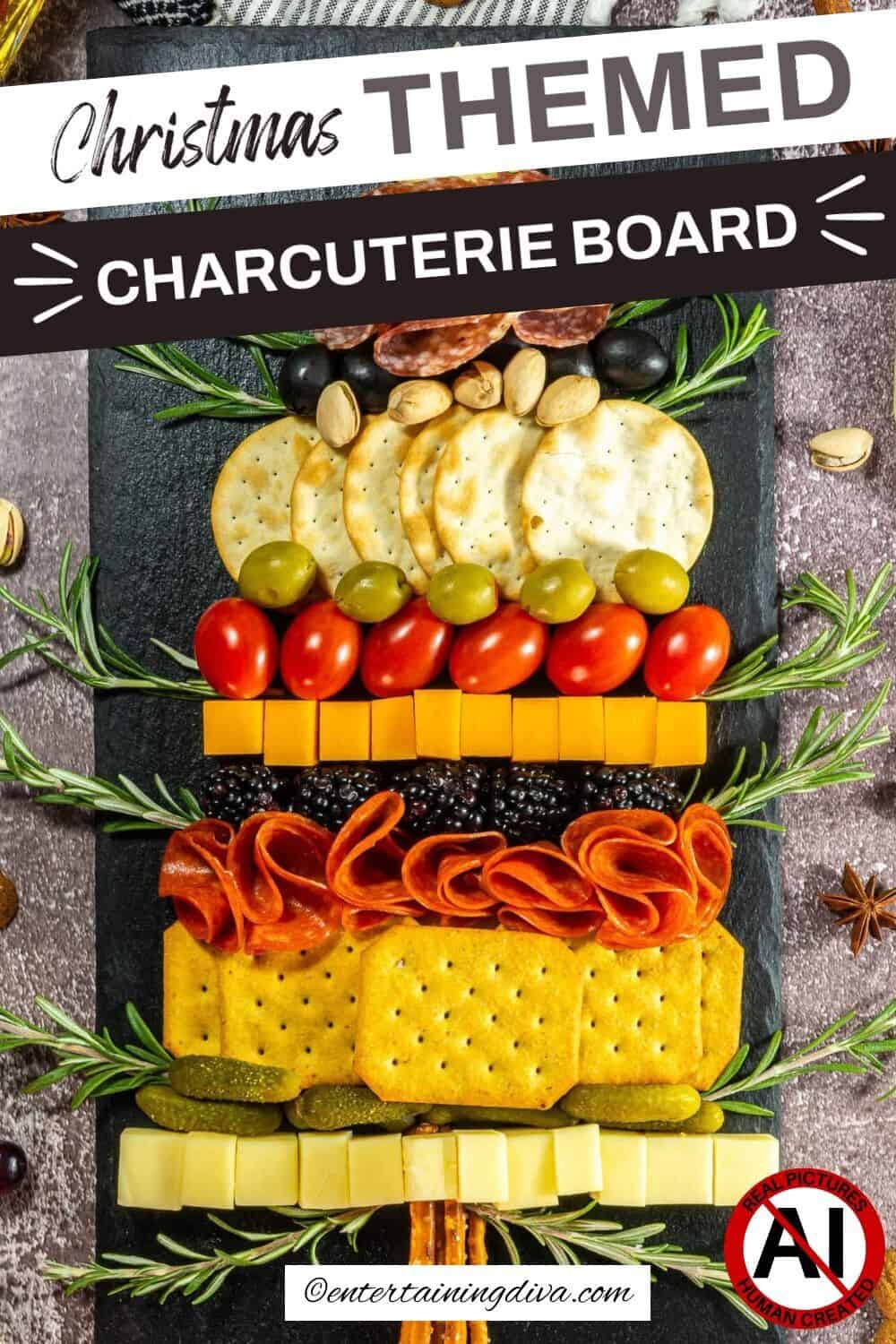 Christmas themed Charcuterie board in a Christmas tree shape