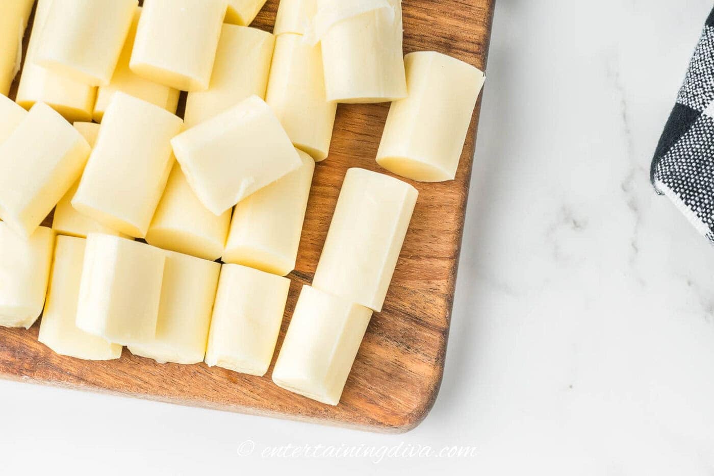 Mozzarella sticks cut into quarters