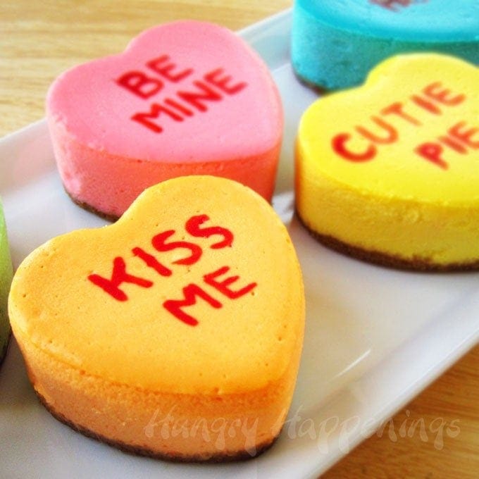 conversation heart mini cheesecakes