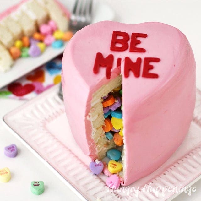 conversation heart pinata cake