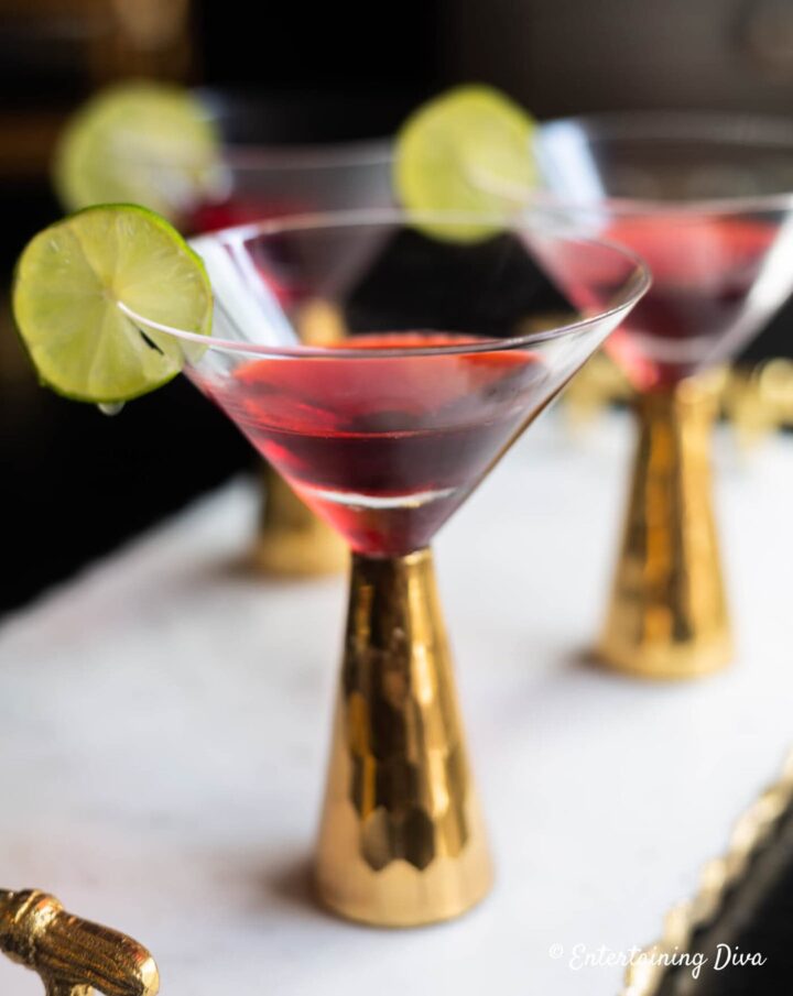Cosmopolitan jello shots in martini glasses