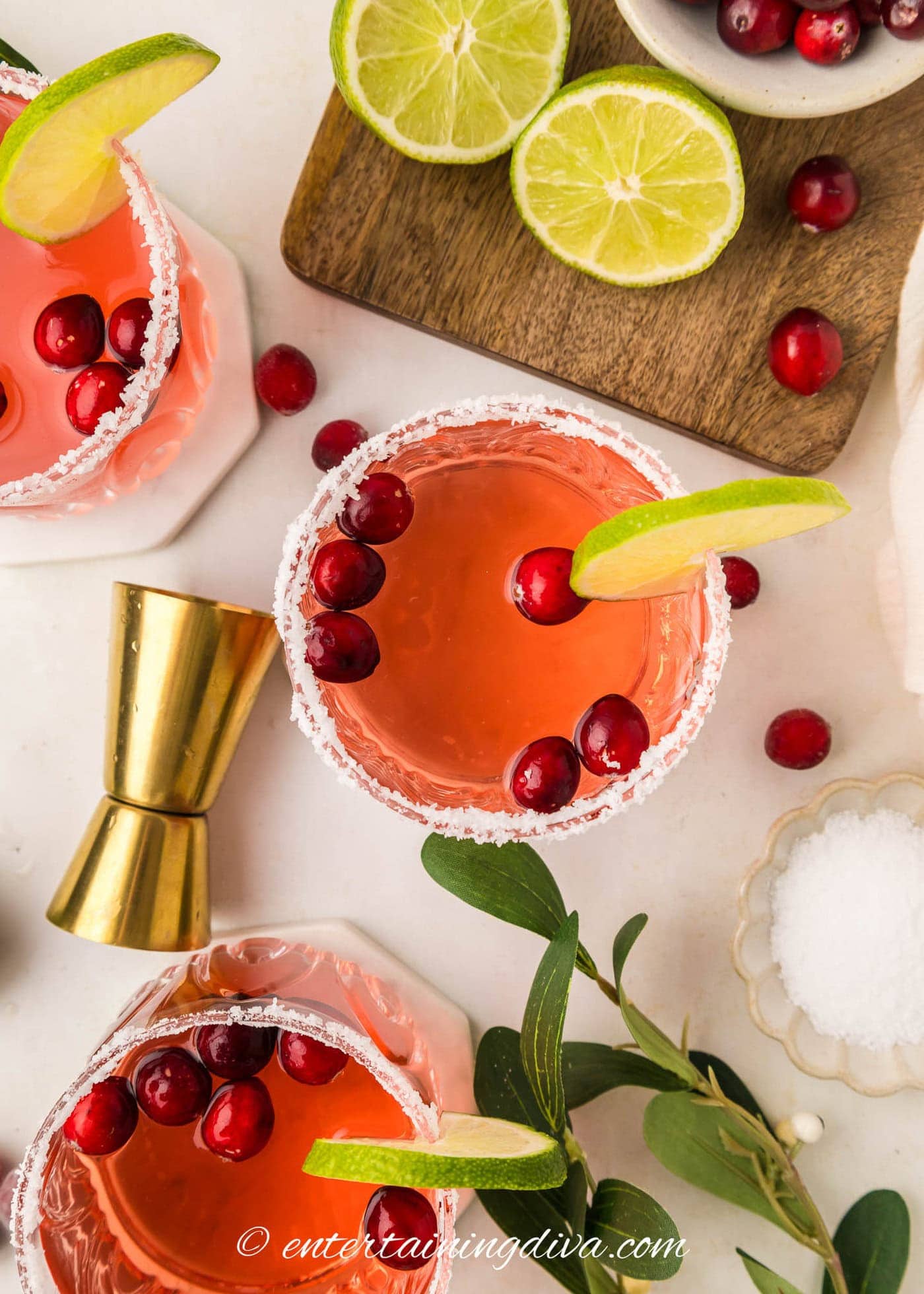 overhead picture of cranberry margaritas