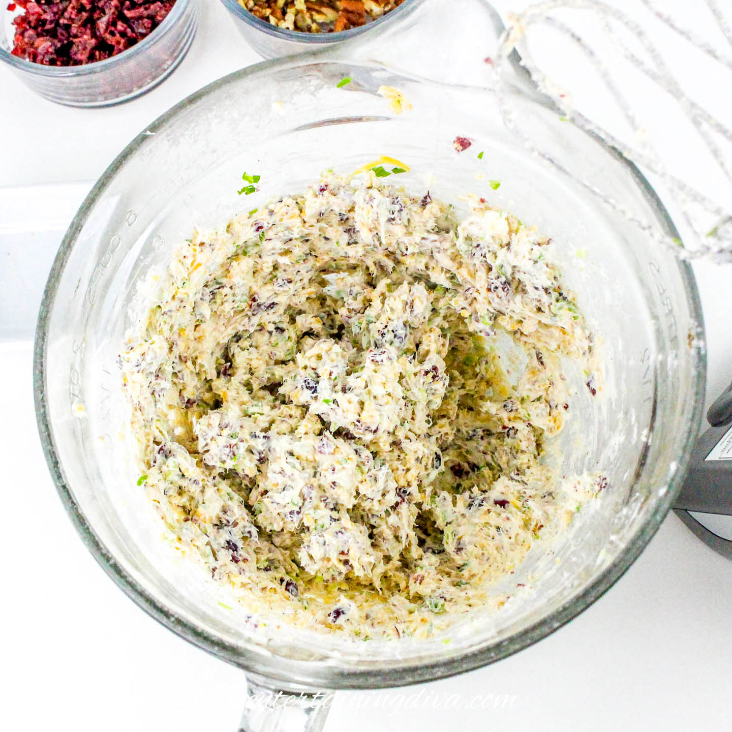 cranberry pecan cheese mixture in a bowl