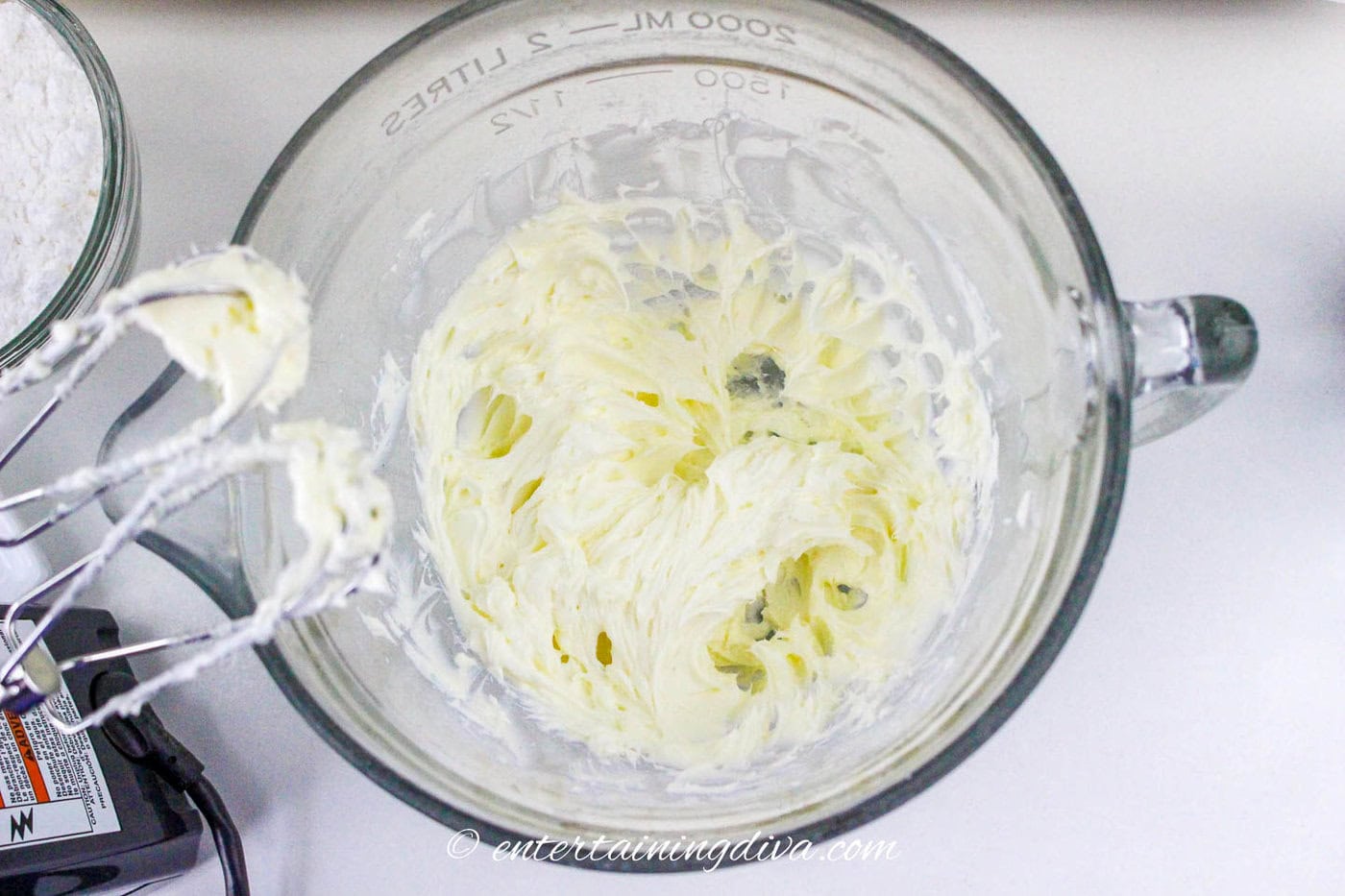 cream cheese and butter mixed in a bowl
