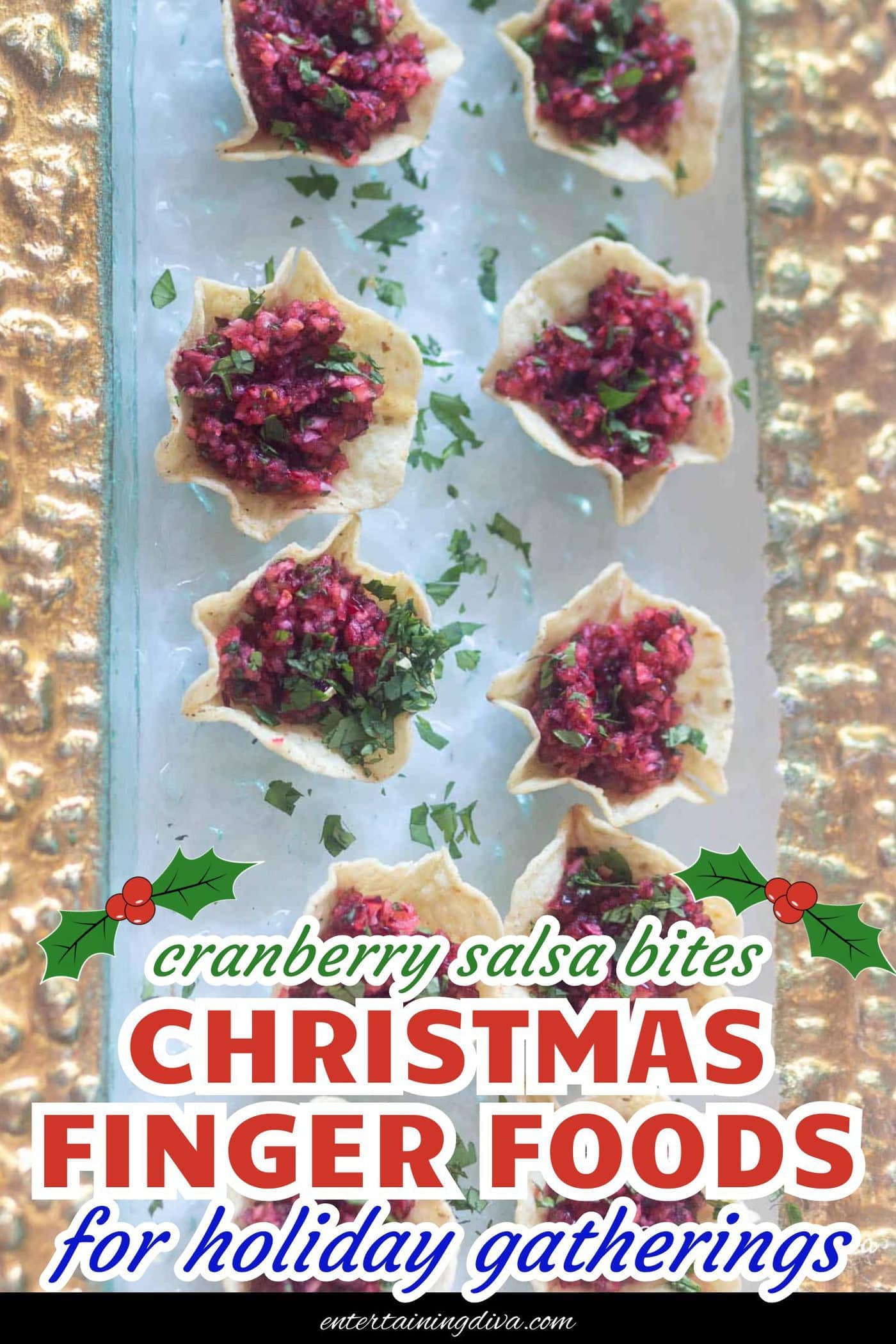 Cranberry salsa bites on a tray