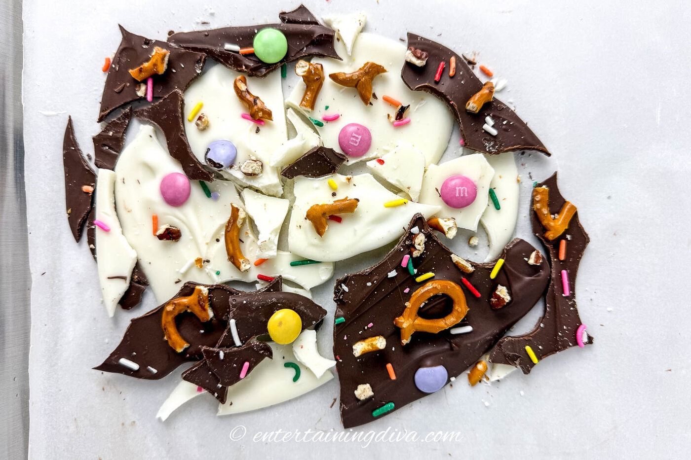 A mix of white chocolate Easter bark and milk chocolate Easter bark