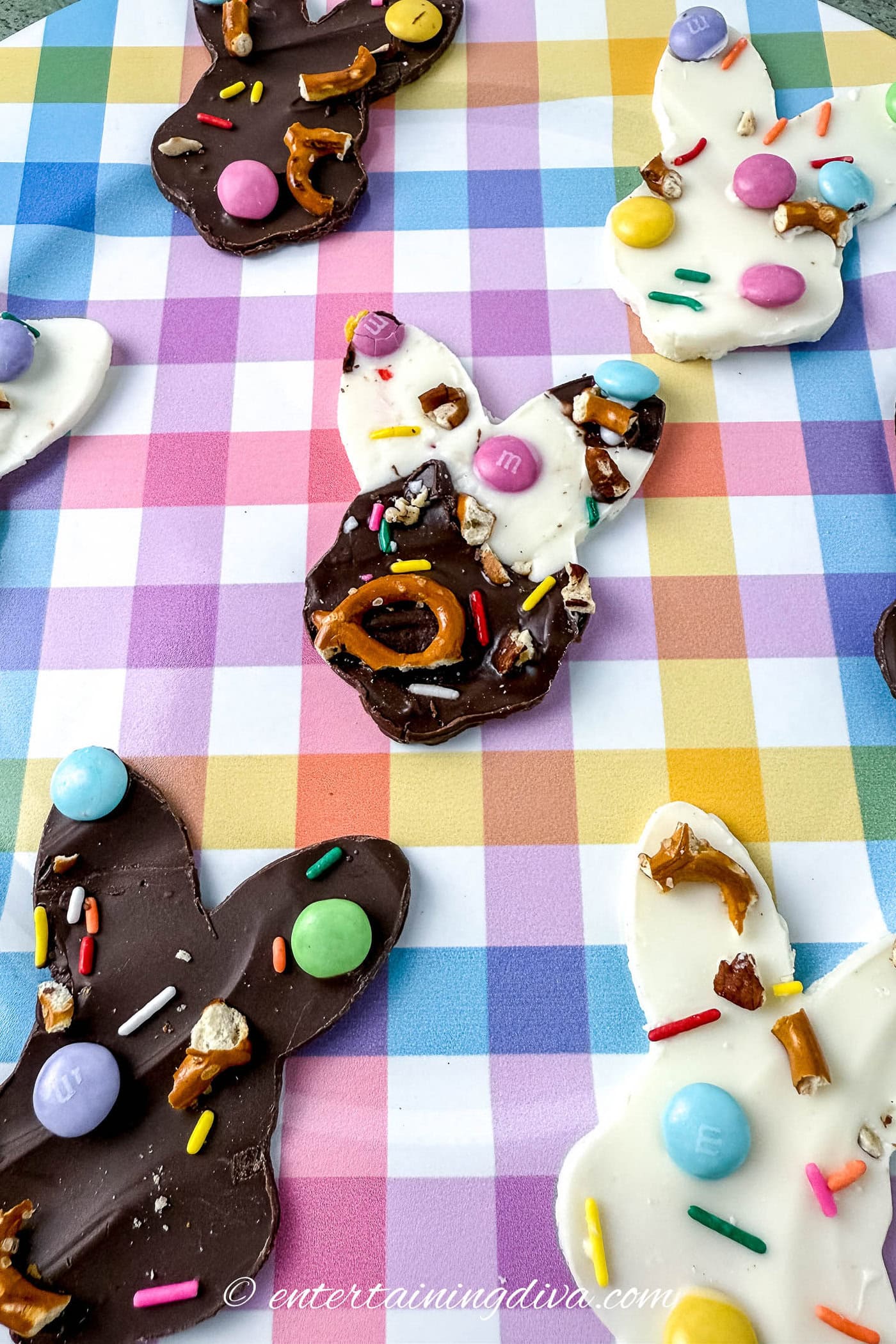 A close up of bunny shaped Easter bark candy