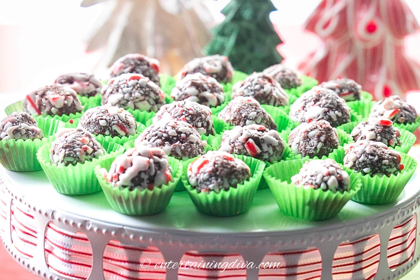 A tray of peppermint chocolate fudge balls