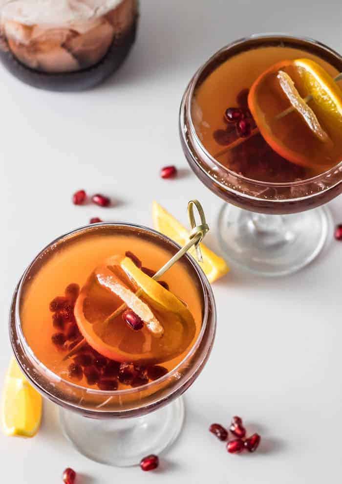 Two glasses of ginger brandy cocktail