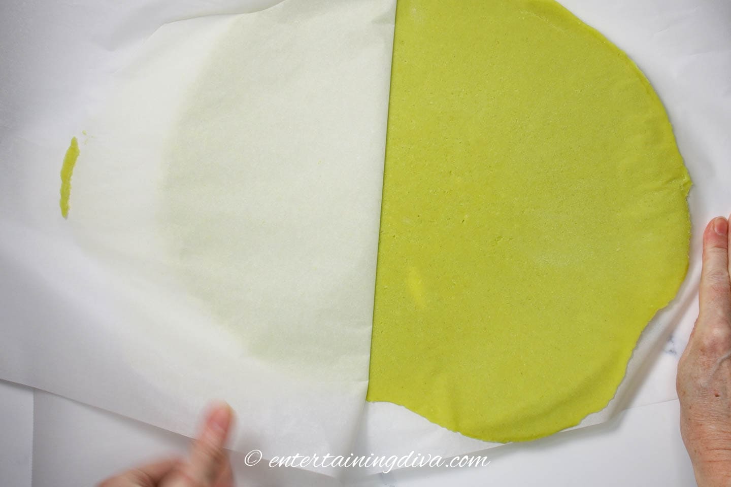 How to remove the parchment paper from the rolled out cookie dough