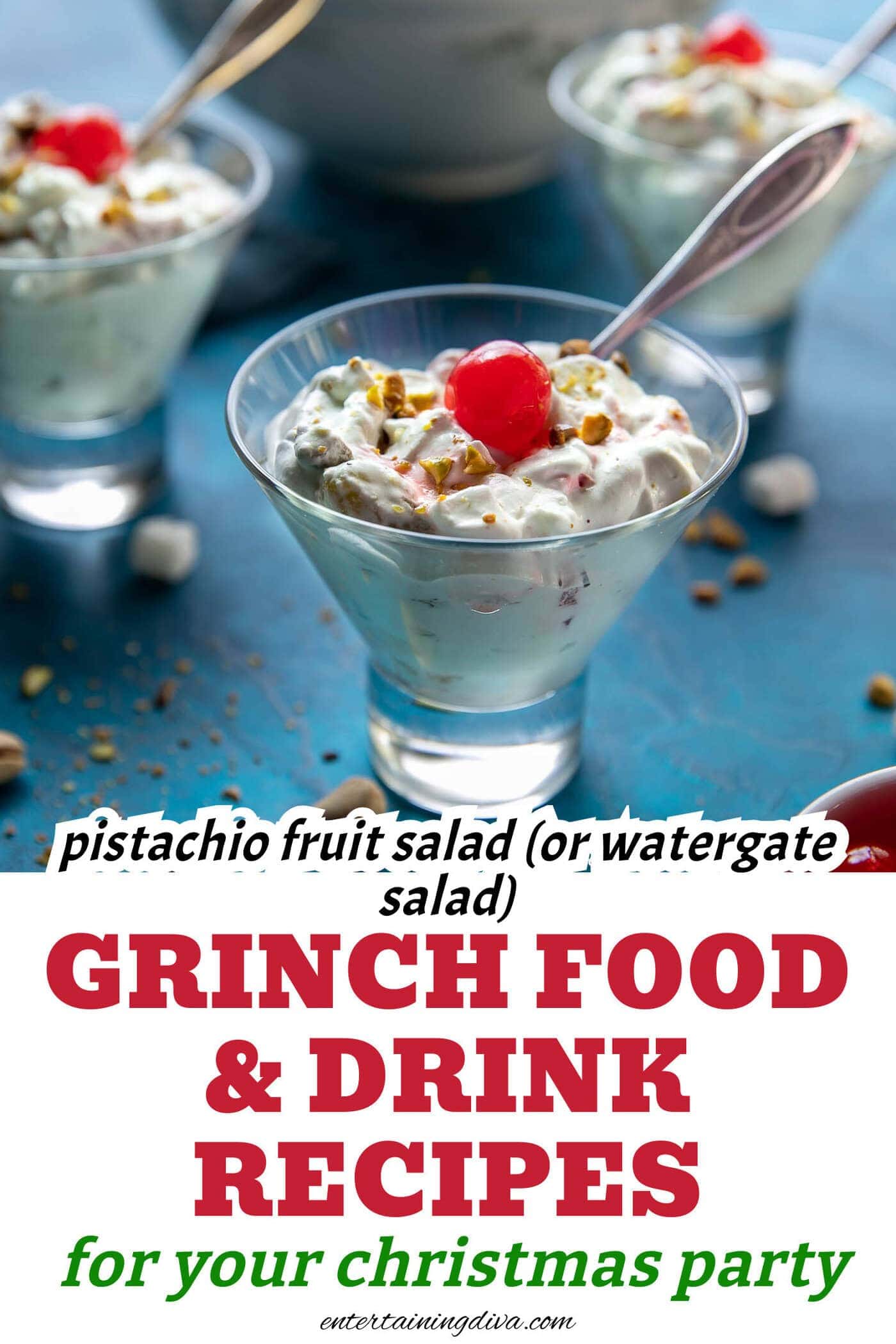 pistachio fruit salad with one cherry and spoon