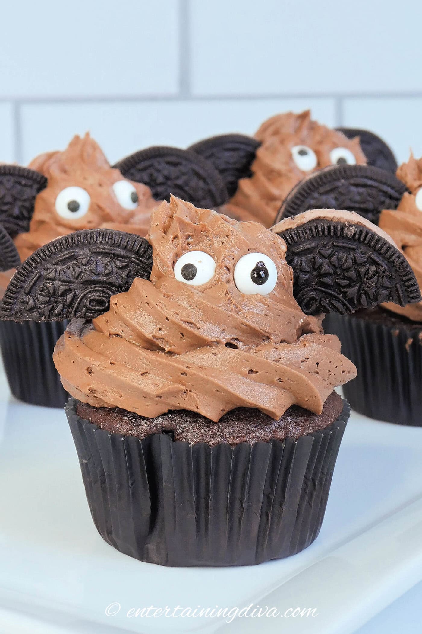 Halloween cupcakes decorated like bats