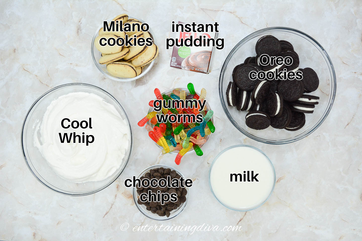 Halloween graveyard pudding ingredients and decorations