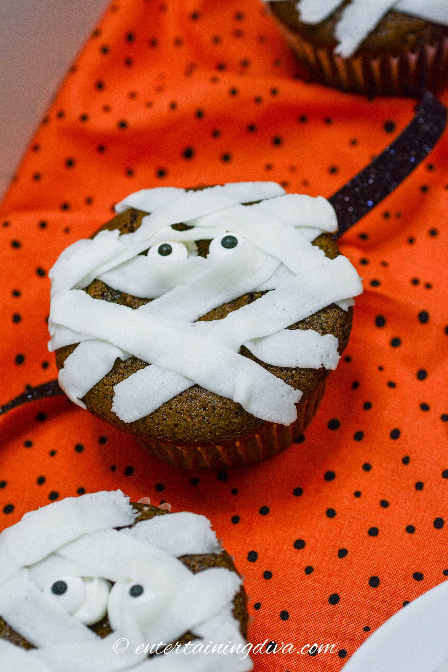 Halloween mummy cupcakes.
