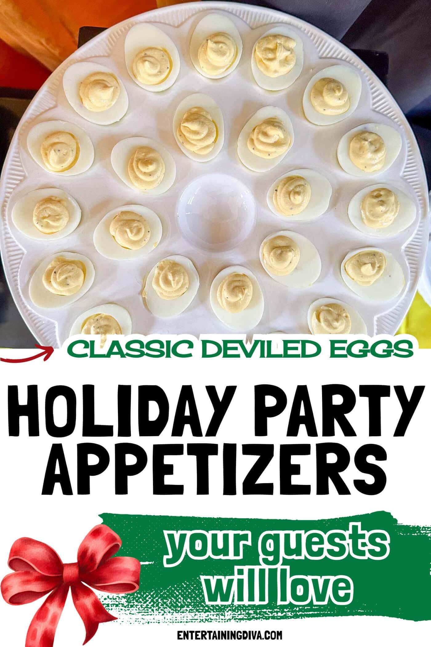 Deviled eggs plated with a classic twist of yellow frosting.