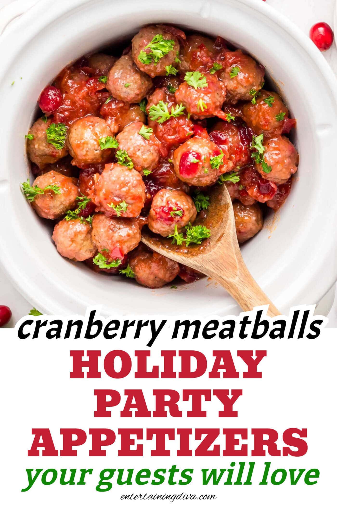 close up of slow cooker cranberry meatballs