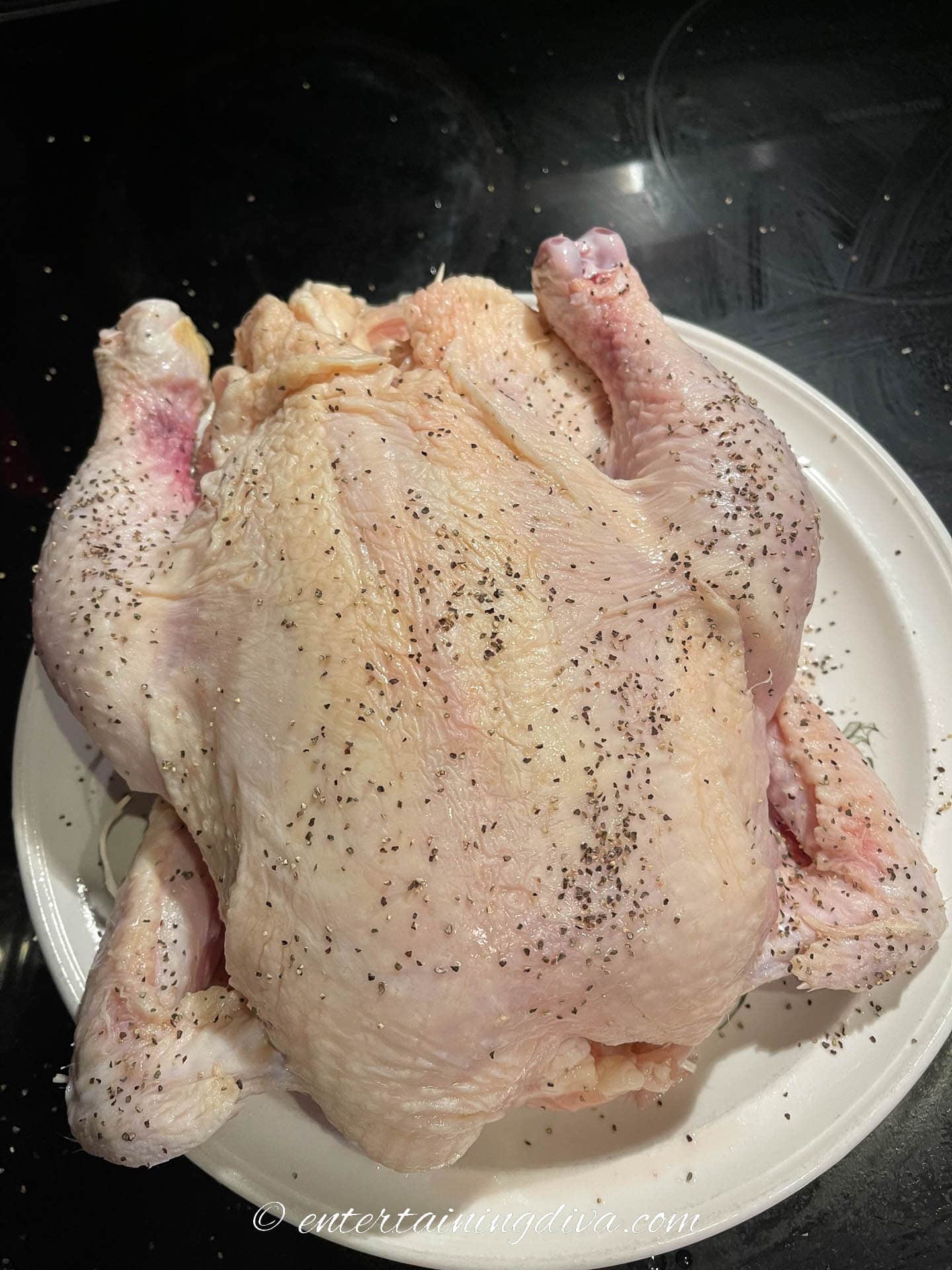 Turkey sprinkled with salt and pepper