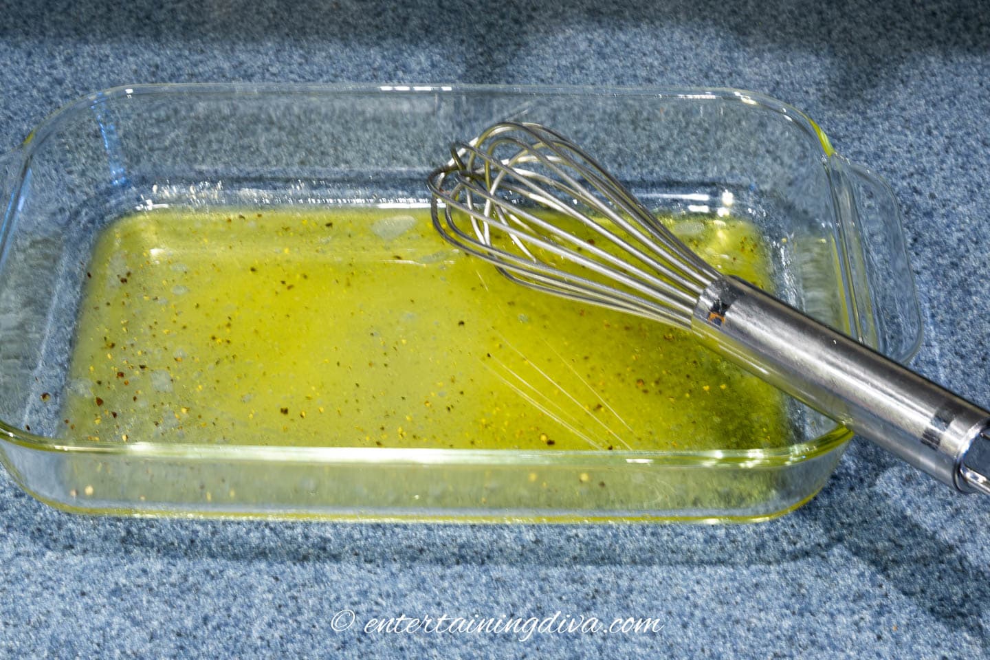lemon garlic marinade in a baking dish