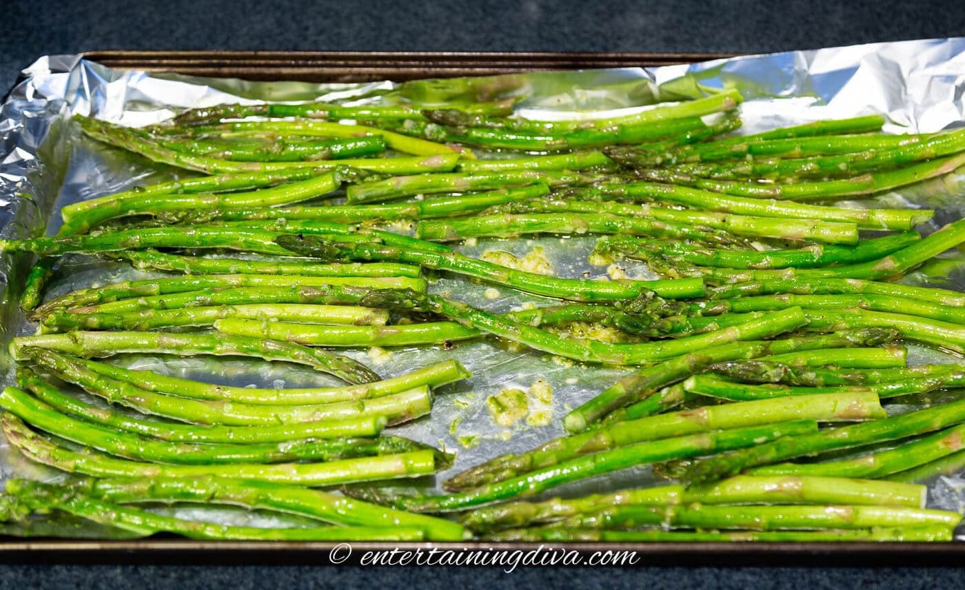 Asparagus on a baking sheet
