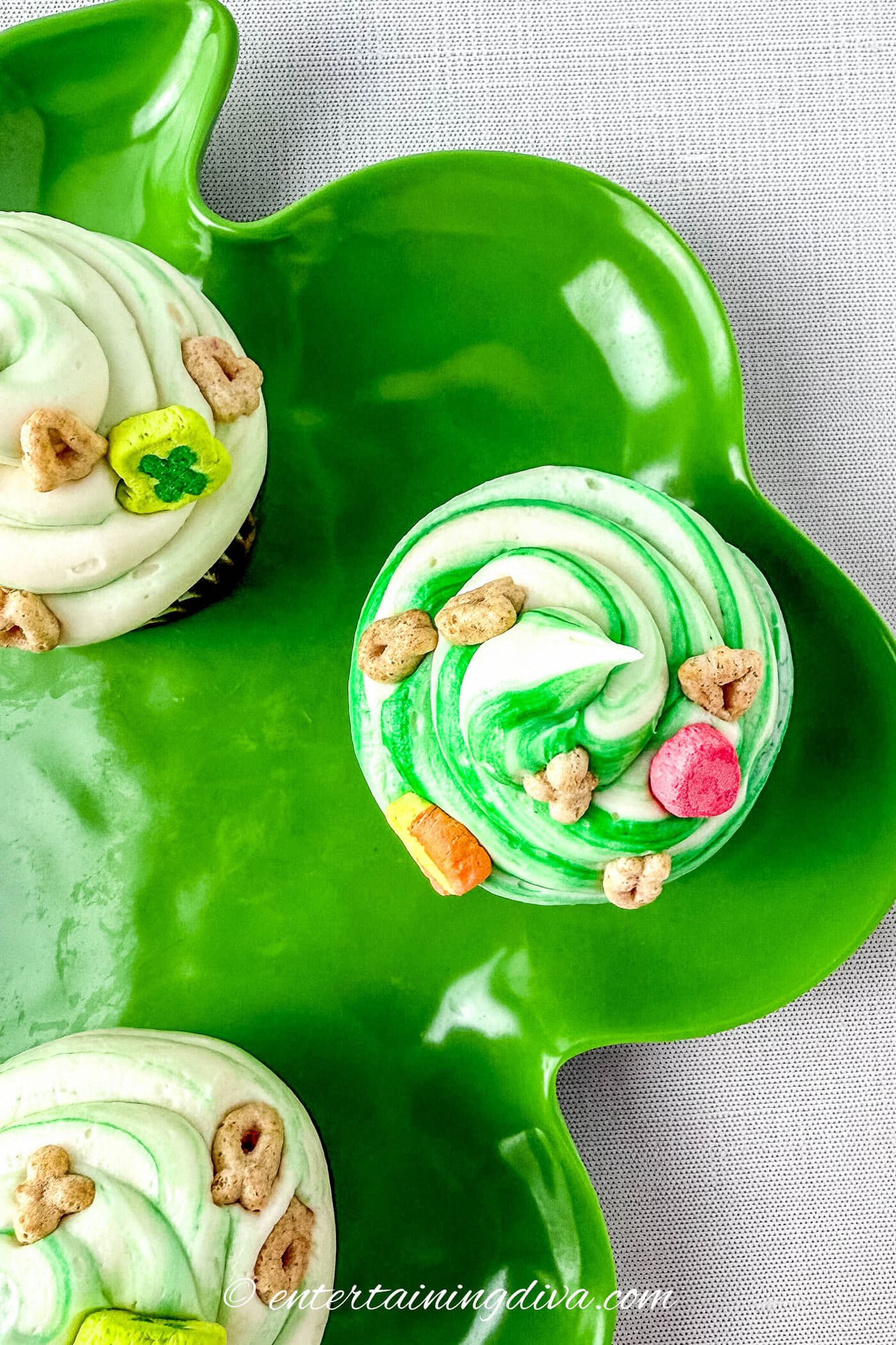 An overhead view of lucky charms cupcakes