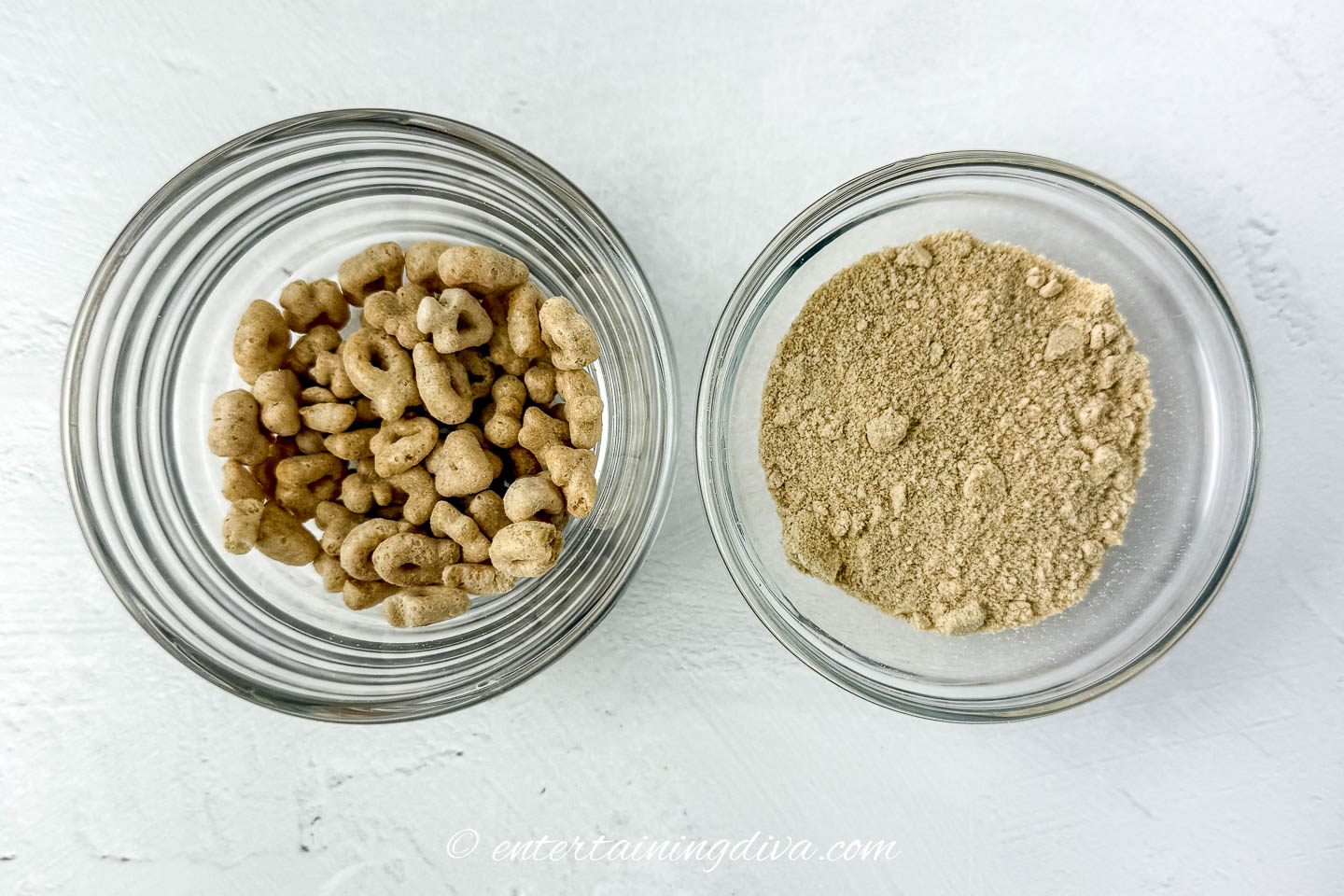 before and after crushed lucky charms in a bowl