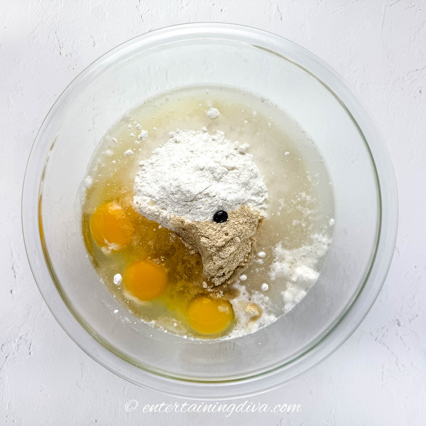 cake mix ingredients in a mixing bowl