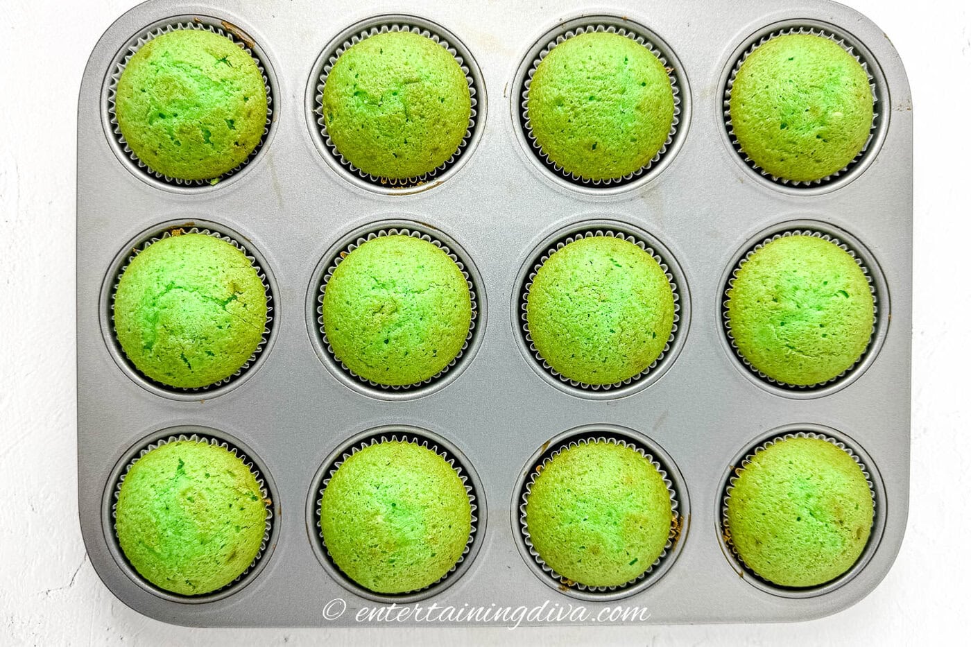 green cupcakes after baking
