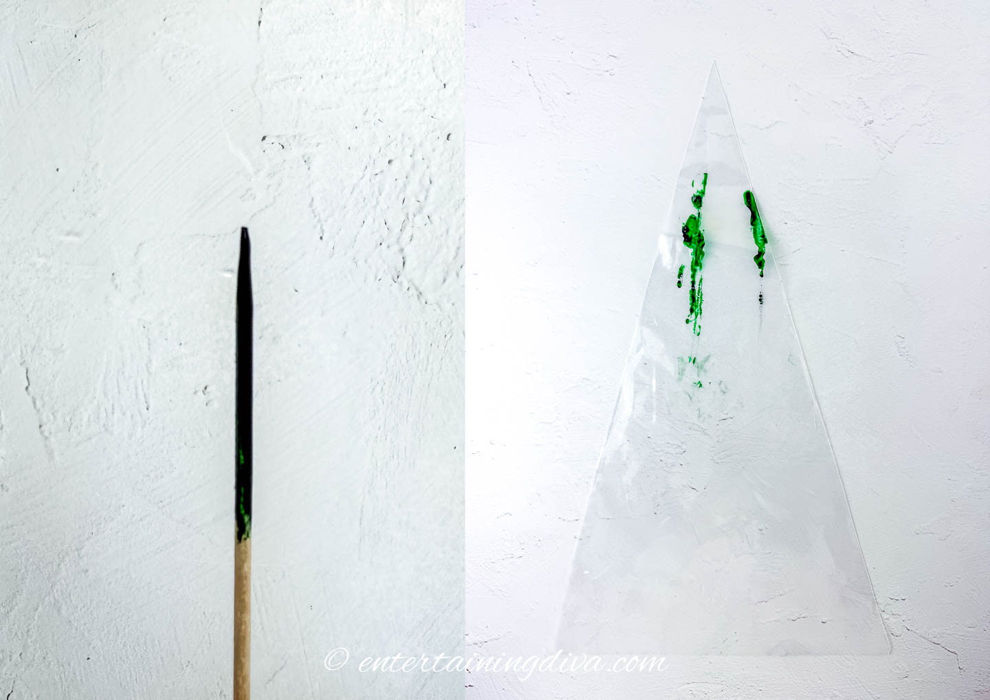 a toothpick with green food coloring beside a piping bag with green in it